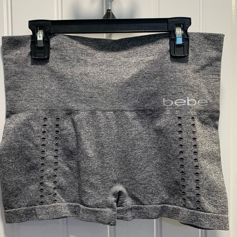 Bebe. Compression shorts/workout undershorts. 2XL. Gray with hole design.